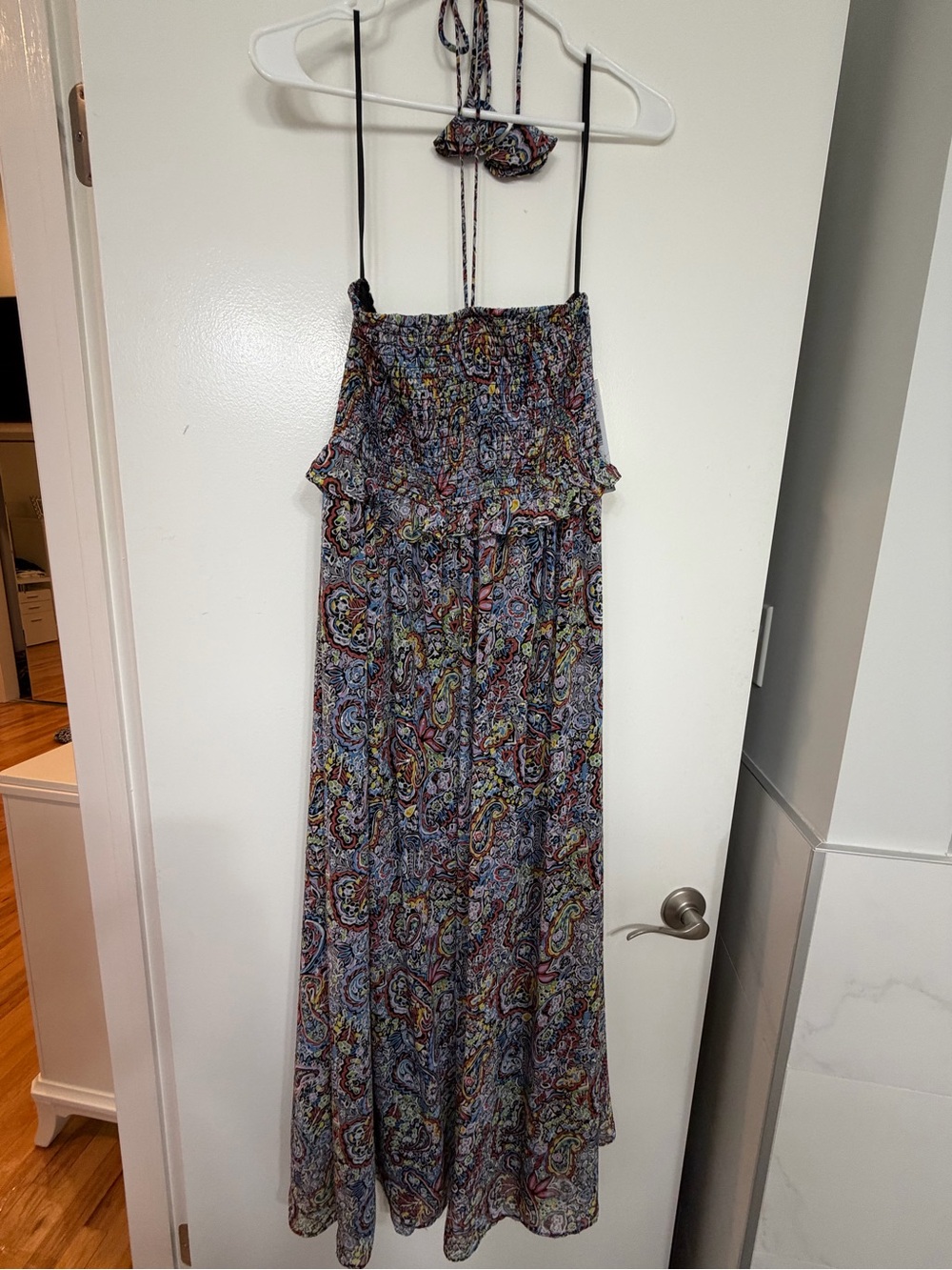 Aqua Multicolor Paisley Smocked Maxi Dress NWT